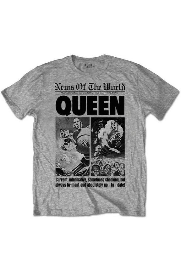 Men's Queen News of the World 40th Front Page Slim Fit T-shirt Large Grey