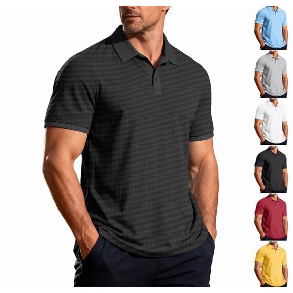 Men's Quick-Dry Active Polo Shirts Short Sleeve Performance for Golf Tennis Daily Casual Collared T-Shirt Black M