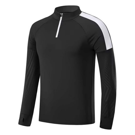 Men's Quick-Dry Athletic Quarter Zip Sweatshirts Color Block Long Sleeve Running Pullover Tops Outdoor Sweatshirts (L, Black)