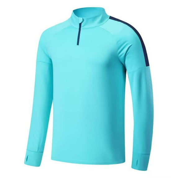 Men's Quick-Dry Athletic Quarter Zip Sweatshirts Color Block Long Sleeve Running Pullover Tops Outdoor Sweatshirts (S, Light blue)