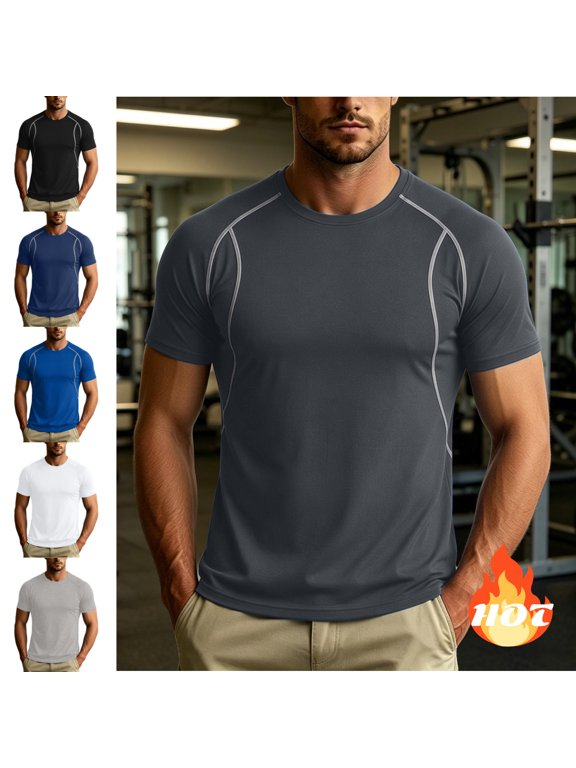 Men's Quick Dry Athletic Short Sleeve Shirt Moisture Wicking Breathable Performance Sport Tee Casual Workout Running Gym Top