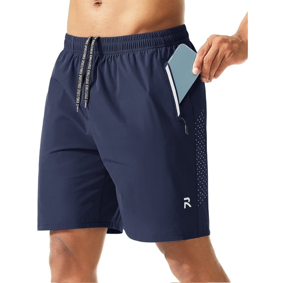 Men's Quick Dry Athletic Shorts,7 Inch Inseam Drawstring Workout Shorts with Zipper Pockets, Lightweight Breathable Running Shorts 21 Navy S