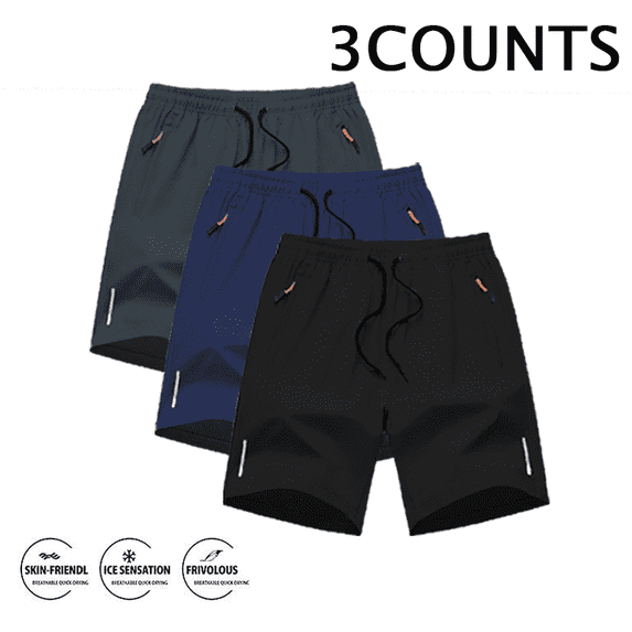 Men's Quick Dry Athletic Shorts, Elastic Drawstring Waist Running Shorts with Zipper Pockets & Reflective Strips, Lightweight Workout Shorts for Gym, Jogging, Outdoor Activities