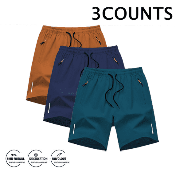 Men's Quick Dry Athletic Shorts, Elastic Drawstring Waist Running Shorts with Zipper Pockets & Reflective Strips, Lightweight Workout Shorts for Gym, Jogging, Outdoor Activities