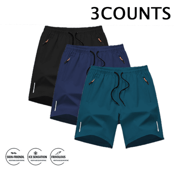 Men's Quick Dry Athletic Shorts, Elastic Drawstring Waist Running Shorts with Zipper Pockets & Reflective Strips, Lightweight Workout Shorts for Gym, Jogging, Outdoor Activities