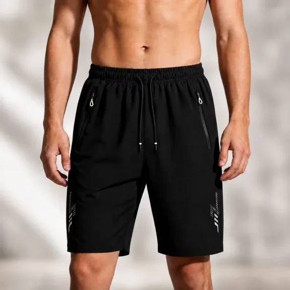 Men's Quick Dry Athletic Shorts with Zipper Pockets, Lightweight for Running, Workouts, Casual & Outdoor Activities, Black