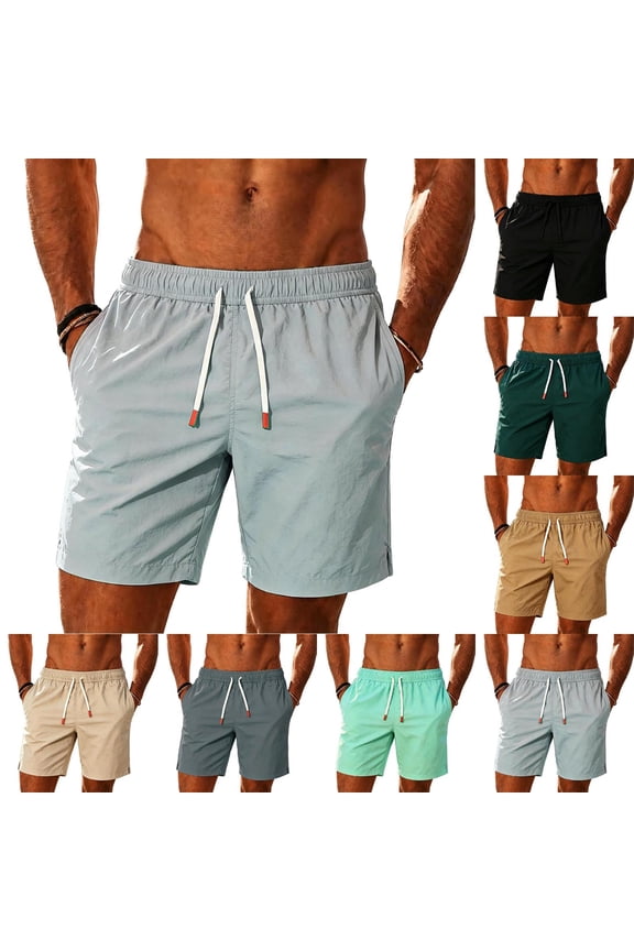 Men's Quick Dry Athletic Swim Trunks Shorts, Elastic Waist Zipper Pockets Double-layer, Polyester Lightweight Breathable, Swimming Surfing Hiking Workout, Summer Beach Essentials