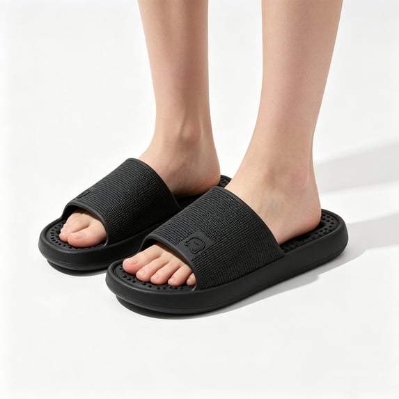 Men's Quick Dry Bathroom Slippers Non Slip Shower Shoes with Drainage Holes Lightweight EVA Arch Support Slides for Home Pool Beach Gym Indoor Outdoor (Black, 44)