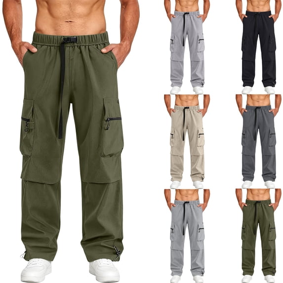 Men's Quick Dry Cargo Pants Trousers Joggers, Elastic Drawstring Waist Loose Straight, Lightweight Breathable Sun Protection, Outdoor Hiking Athletic Casual Daily, Summer
