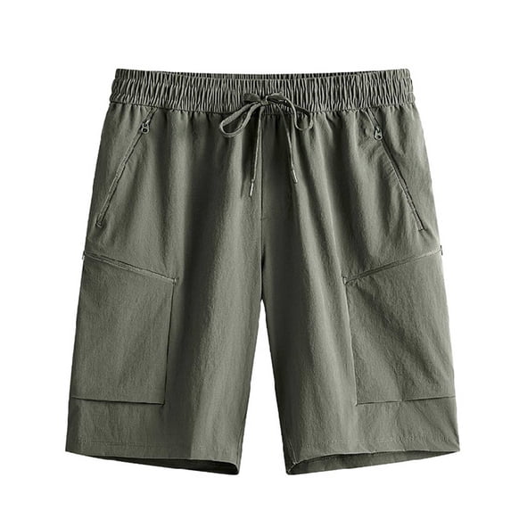 Men's Quick Dry Cargo Shorts, Elastic Drawstring Waist with Multiple Zipper Pockets, Lightweight Casual Hiking Shorts for Men Stretchy Breathable Army Green XL