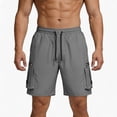 thumbnail image 1 of Men's Quick Dry Cargo Shorts, Elastic Drawstring Waist with Zippered Cargo Pockets, Summer Loose Lightweight Breathable Beach Shorts Sports Shorts for Men Gray S, 1 of 8