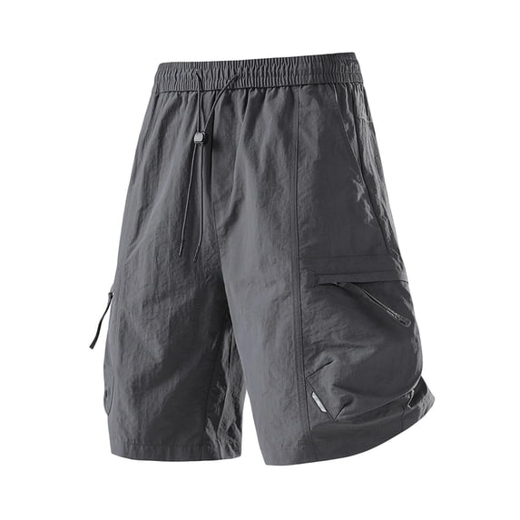 Men's Quick Dry Cargo Shorts, Elastic Drawstring Waist with Multi-Pockets,Breathable Workout Shorts, Lightweight Gym Running Shorts Dark Gray M
