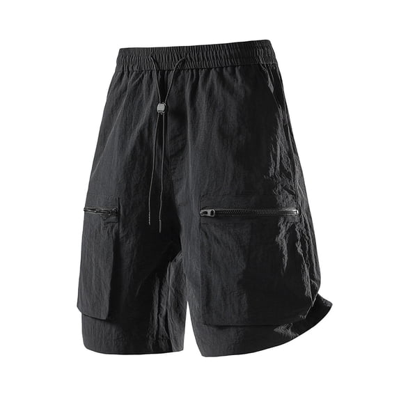 Men's Quick Dry Cargo Shorts, Elastic Drawstring Waist with Zippered Pockets, Casual Outdoor Shorts for Men Athletic Casual Shorts Black 4XL