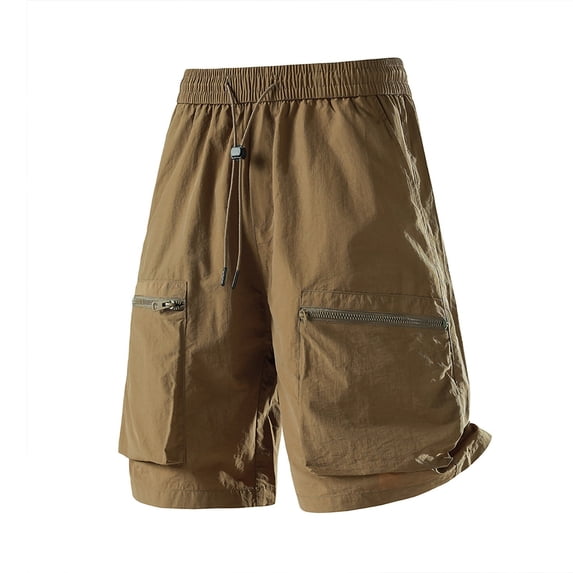 Men's Quick Dry Cargo Shorts, Elastic Drawstring Waist with Zippered Pockets, Casual Outdoor Shorts for Men Athletic Casual Shorts Coffee 3XL