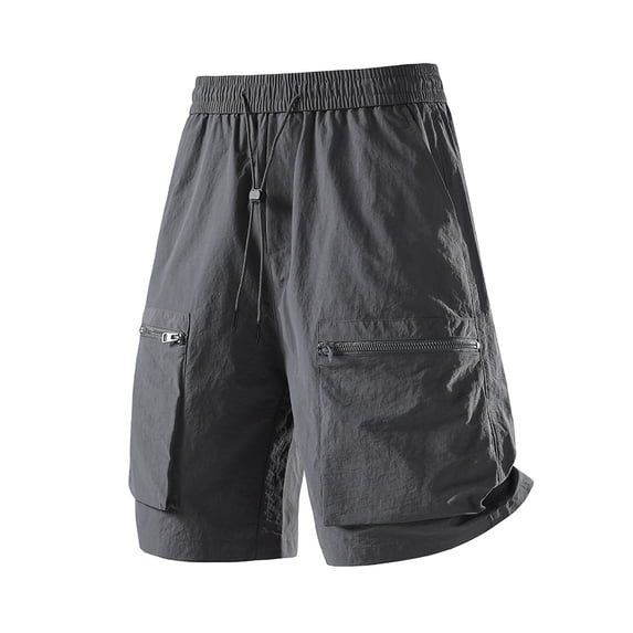 Men's Quick Dry Cargo Shorts, Elastic Drawstring Waist with Zippered Pockets, Casual Outdoor Shorts for Men Athletic Casual Shorts Gray S