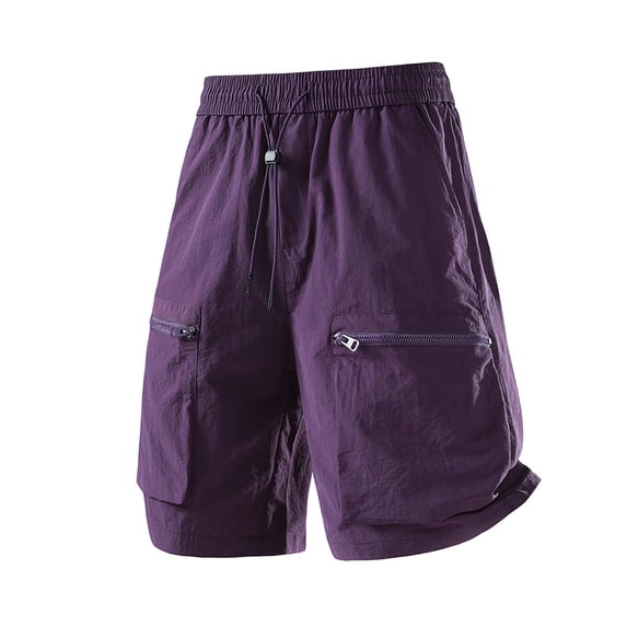Men's Quick Dry Cargo Shorts, Elastic Drawstring Waist with Zippered Pockets, Casual Outdoor Shorts for Men Athletic Casual Shorts Purple XXL
