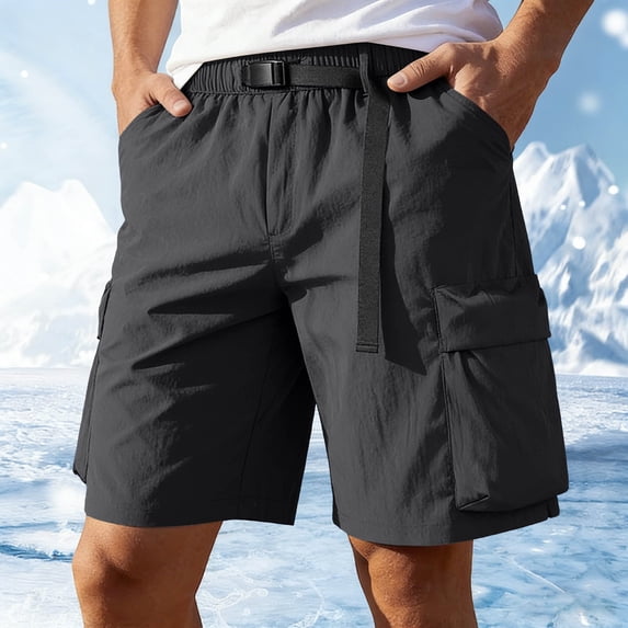 Men's Quick Dry Cargo Shorts Elastic Waist with Belt Multi-Pocket Casual Outdoor Hiking Shorts Gray M