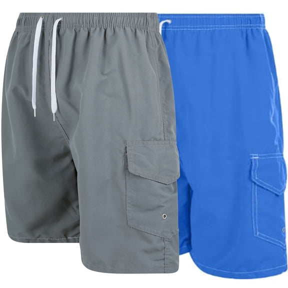 Men's Quick Dry Cargo Swim Trunks, Board Shorts with Mesh Lining, Blue/Gray, Medium
