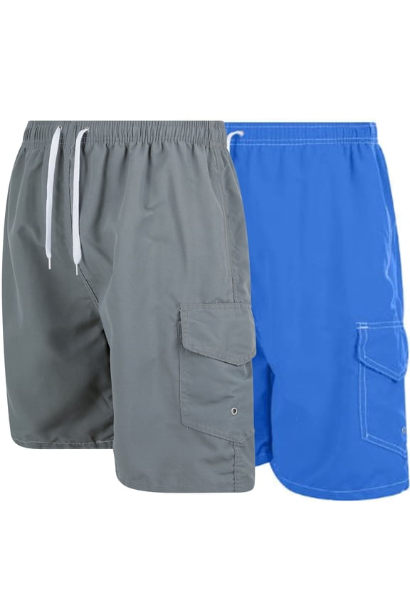 Men's Quick Dry Cargo Swim Trunks, Board Shorts with Mesh Lining, Blue/Gray, X-Large