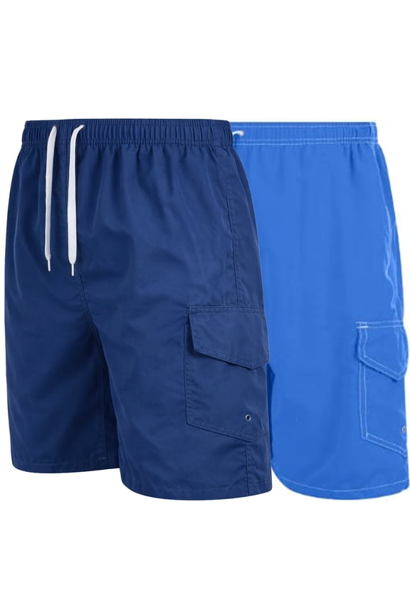 Men's Quick Dry Cargo Swim Trunks, Board Shorts with Mesh Lining, Blue/Navy, Medium