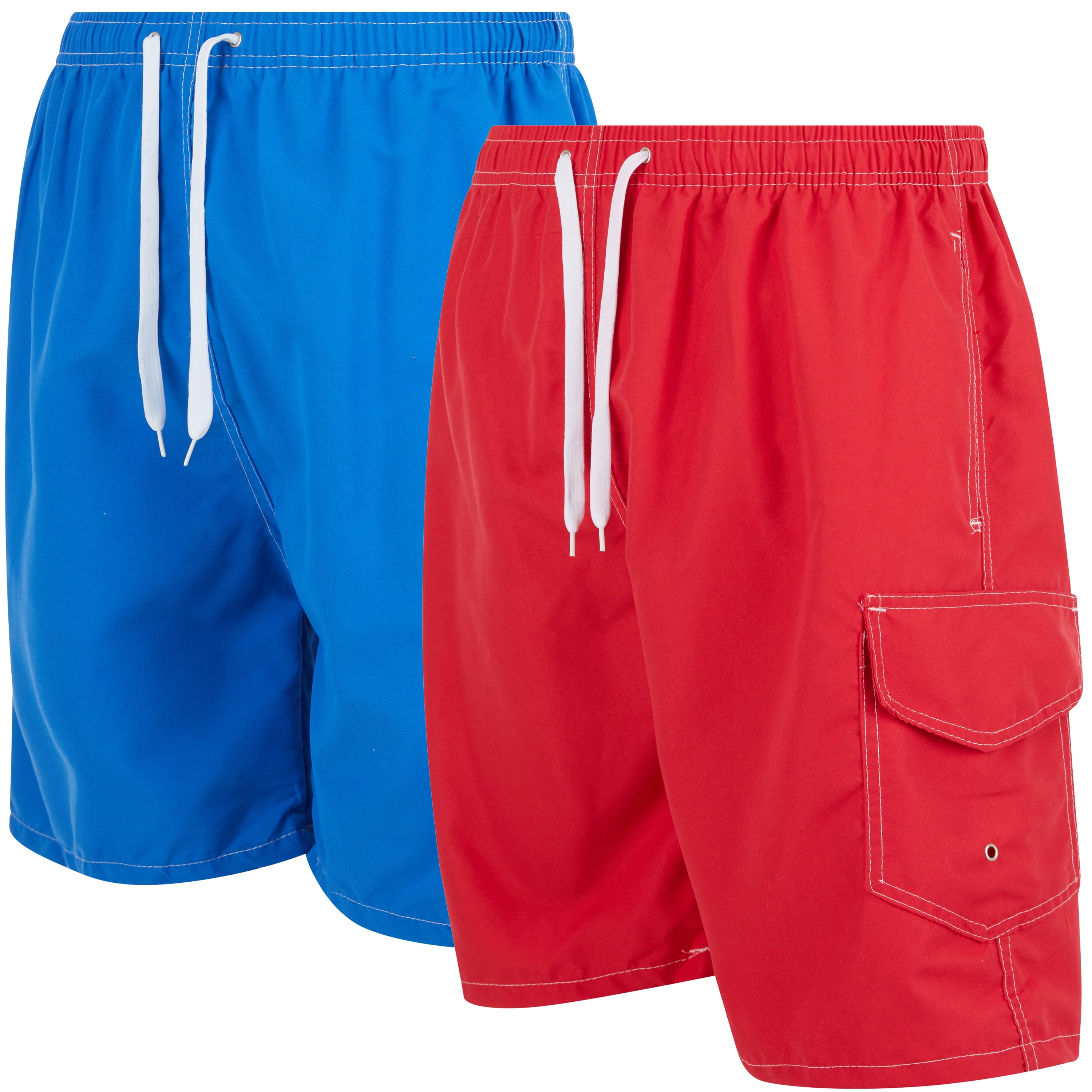 Men's Quick Dry Cargo Swim Trunks, Board Shorts with Mesh Lining, Blue/Red,  Large