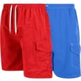 thumbnail image 1 of Men's Quick Dry Cargo Swim Trunks, Board Shorts with Mesh Lining, Blue/Red, Medium, 1 of 5