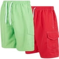 thumbnail image 1 of Men's Quick Dry Cargo Swim Trunks, Board Shorts with Mesh Lining, Lime/Red, Medium, 1 of 4