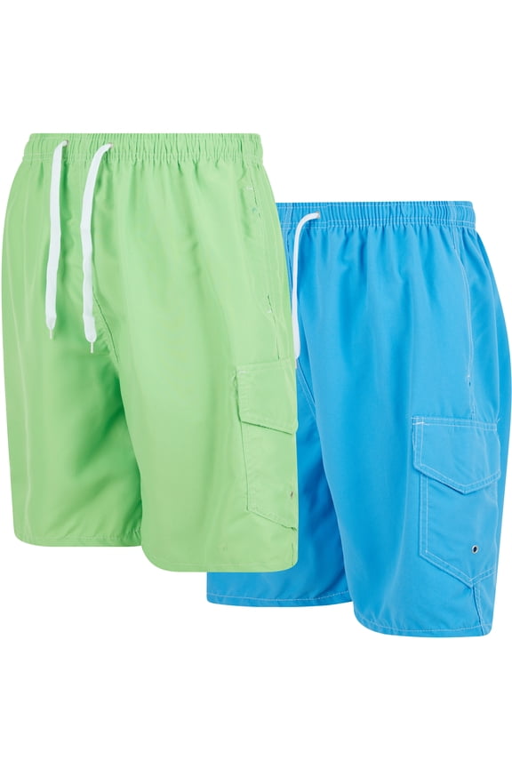 Men's Quick Dry Cargo Swim Trunks, Board Shorts with Mesh Lining, Lime/Turquoise, Medium