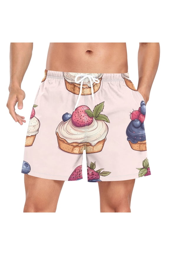 Men's Quick Dry Casual Beach Shorts Cake Pattern with Pockets, Lightweight Swim Trunks for Surfing Gym