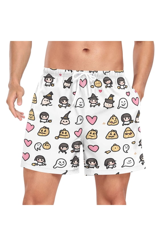 Men's Quick Dry Casual Beach Shorts Cute Icons Theme with Pockets, Lightweight Swim Trunks for Surfing Gym