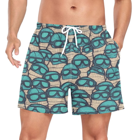 Men's Quick Dry Casual Beach Shorts Diving Goggles Pattern with Pockets, Lightweight Swim Trunks for Surfing Gym
