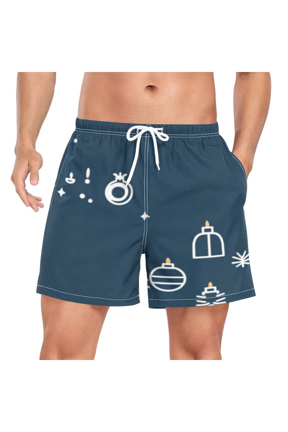 Men's Quick Dry Casual Beach Shorts Festive Icons with Pockets, Lightweight Swim Trunks for Surfing Gym