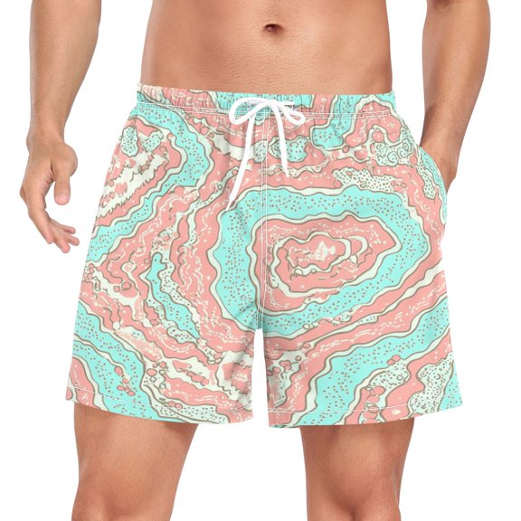 Men's Quick Dry Casual Beach Shorts Flowing Pattern Design with Pockets, Lightweight Swim Trunks for Surfing Gym