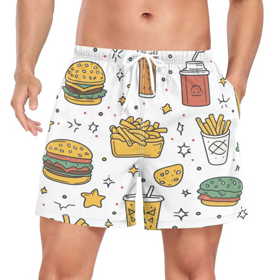 Men's Quick Dry Casual Beach Shorts Food Pattern with Pockets, Lightweight Swim Trunks for Surfing Gym