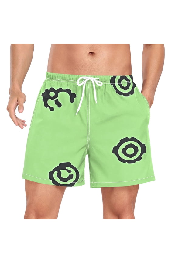 Men's Quick Dry Casual Beach Shorts Gear Icons Design with Pockets, Lightweight Swim Trunks for Surfing Gym