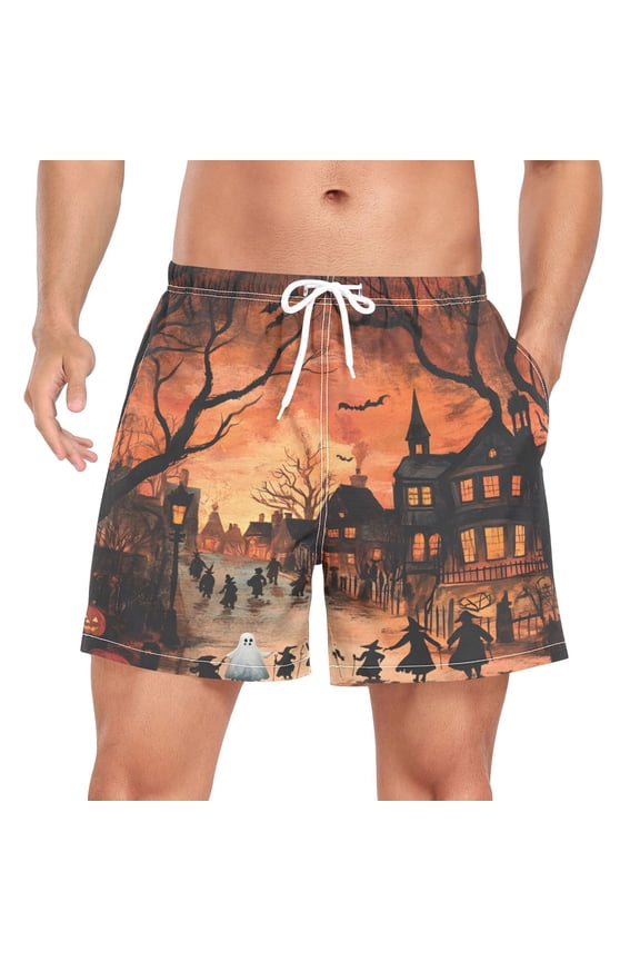 Men's Quick Dry Casual Beach Shorts Ghost Horror with Pockets, Lightweight Swim Trunks for Surfing Gym