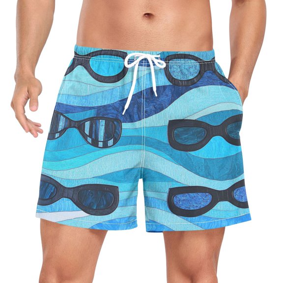 Men's Quick Dry Casual Beach Shorts Goggles on Waves with Pockets, Lightweight Swim Trunks for Surfing Gym