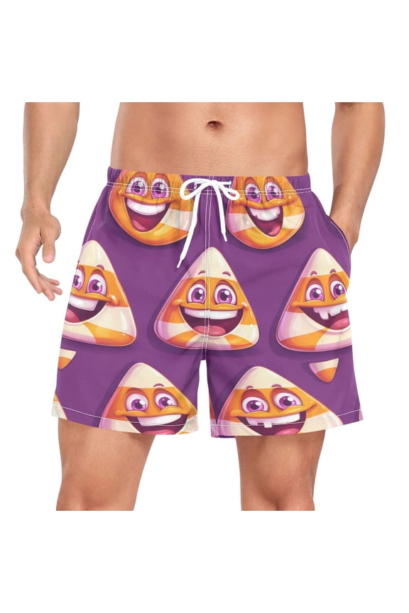 Men's Quick Dry Casual Beach Shorts Happy Candy Pattern with Pockets, Lightweight Swim Trunks for Surfing Gym