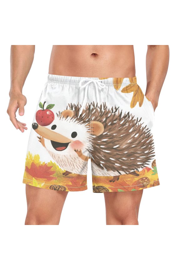 Men's Quick Dry Casual Beach Shorts Happy Hedgehog with Pockets, Lightweight Swim Trunks for Surfing Gym