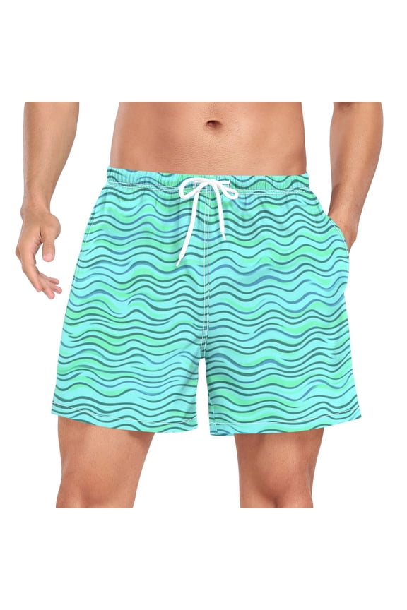 Men's Quick Dry Casual Beach Shorts Oceanic Wave Rhythms with Pockets, Lightweight Swim Trunks for Surfing Gym