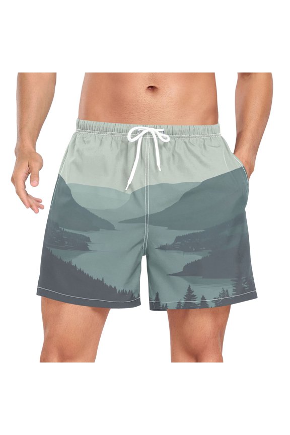 Men's Quick Dry Casual Beach Shorts River and Forest with Pockets, Lightweight Swim Trunks for Surfing Gym