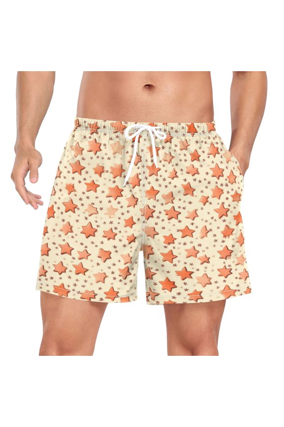 Men's Quick Dry Casual Beach Shorts Stars Pattern with Pockets, Lightweight Swim Trunks for Surfing Gym