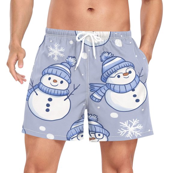 Men's Quick Dry Casual Beach Shorts Winter Snowman Pattern with Pockets, Lightweight Swim Trunks for Surfing Gym