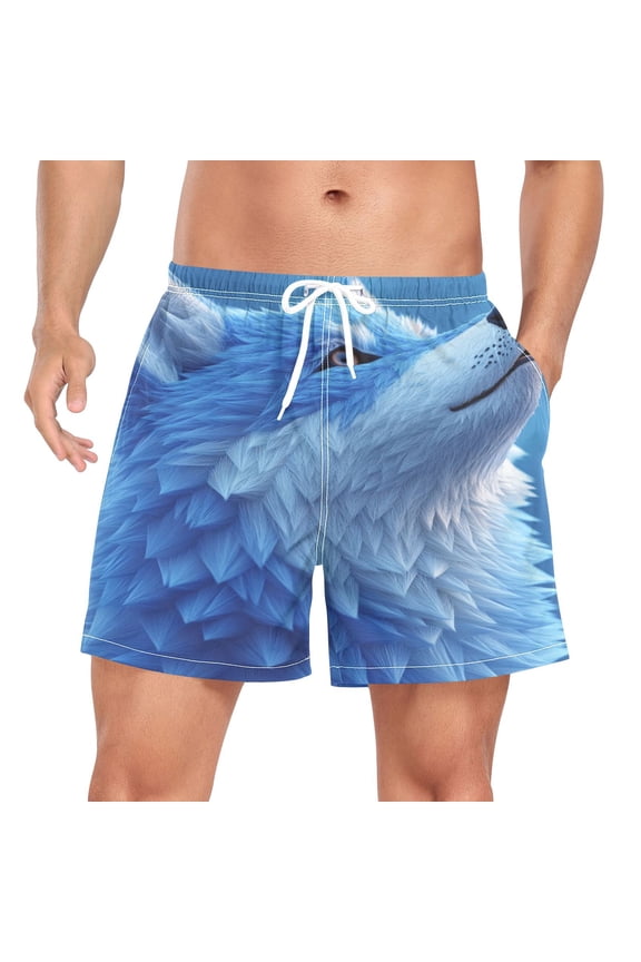Men's Quick Dry Casual Beach Shorts Wolf with Pockets, Lightweight Swim Trunks for Surfing Gym