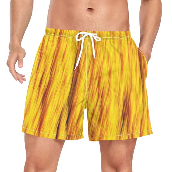 Men's Quick Dry Casual Beach Shorts Yellow Silk Threads with Pockets, Lightweight Swim Trunks for Surfing Gym