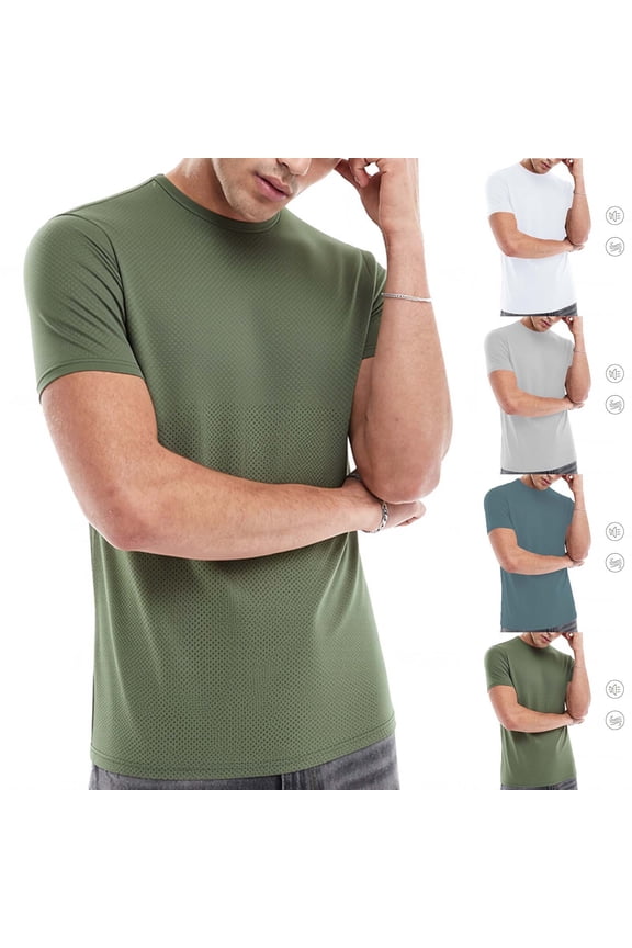 Men's Quick Dry Cool Shirts Mesh Crewneck Short Sleeve Athletic Lightweight Workout Performance Hiking Shirt White