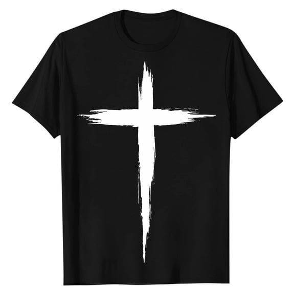 Men's Quick-Dry Cross Graphic T-Shirt with Short Sleeve, 4-Way Stretch Athletic Workout Tee, Polyester-Spandex Fabric Black