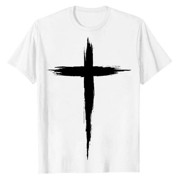 Men's Quick-Dry Cross Graphic T-Shirt with Short Sleeve, 4-Way Stretch Athletic Workout Tee, Polyester-Spandex Fabric White