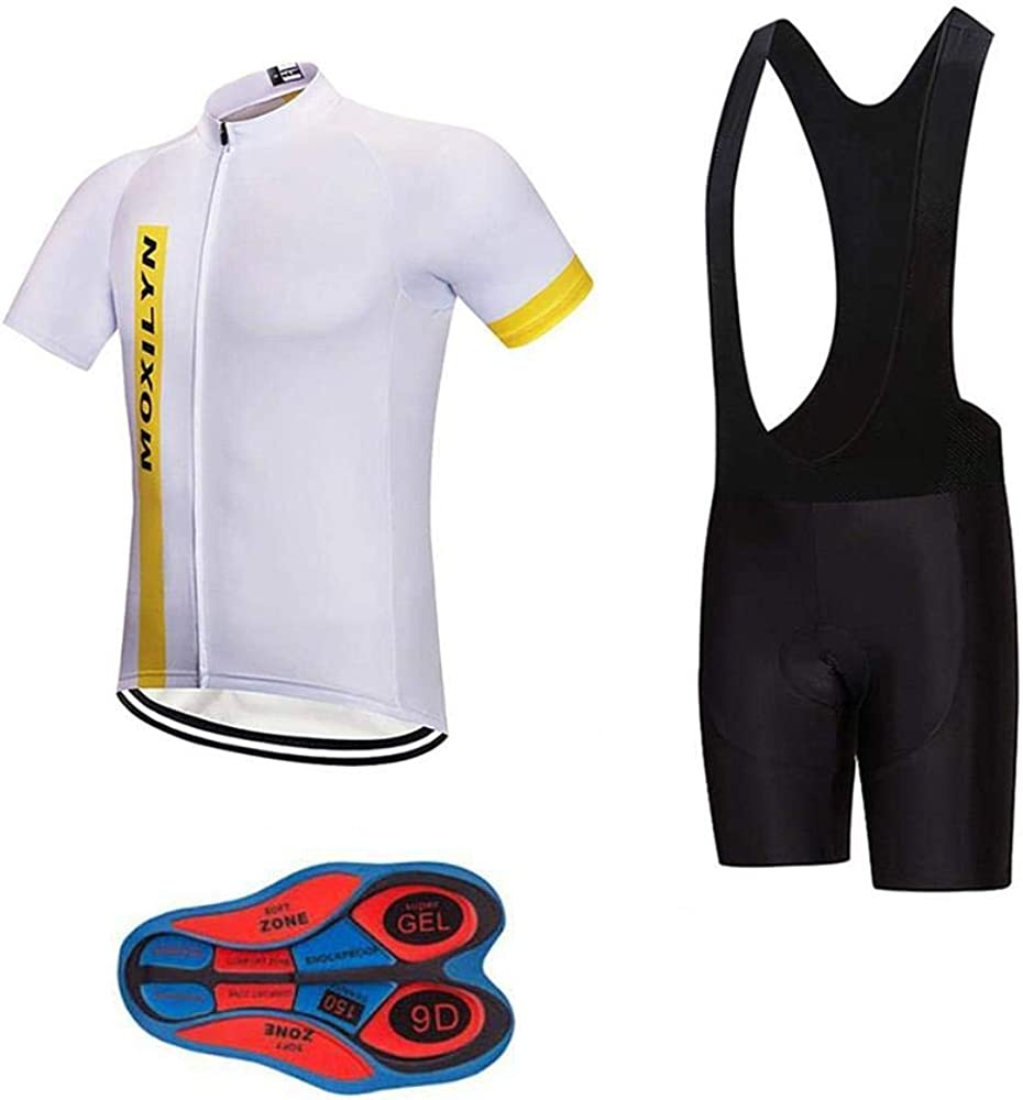 X-CQREG Men's Cycling Jersey Set 12D Gel Padded Road Bike Bicycle Shirt + Bib Pants With MTB Bike Riding Clothing Kit Quick-Dry (White