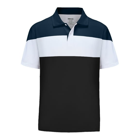 Men's Quick Dry Golf Shirts Moisture Wicking Performance Color Block Casual Short Sleeve Polo Shirt Black White,3XL